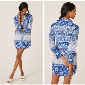 Anthropologie Printed V-Neck Buttonfront Shirtdress